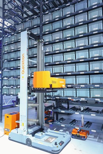 Der M5F-Roboter ist ein zentraler Bestandteil der Quickbin+-Lösung, die Behälter-Greif- und Behälter-Transportroboter integriert. (Bild: Quicktron)