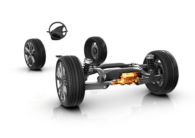 Die aktive Spurverstellung AKC von ZF verwandelt Pkw-Hinterachsen in mitlenkende Systeme. (ZF)