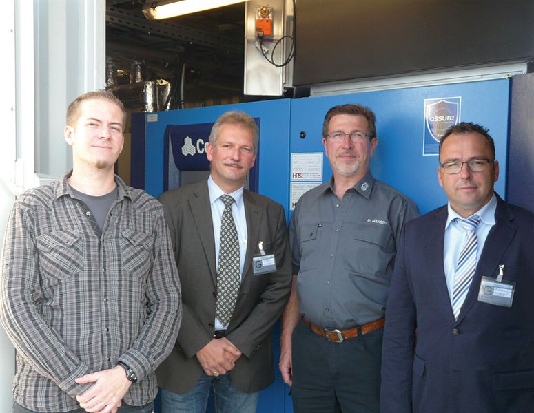 Bild 2: Die Beteiligten sind zufrieden: Andreas Decker, Prozessmanagement GKD, HPS-Vertriebsleiter Paul Oliver Peuster, Dieter Maaßen, Leiter Gebäudemanagement und Instandhaltung bei GKD, André Schumacher, Projektmanager HPS (v.l.n.r.). (Bild: Compair)