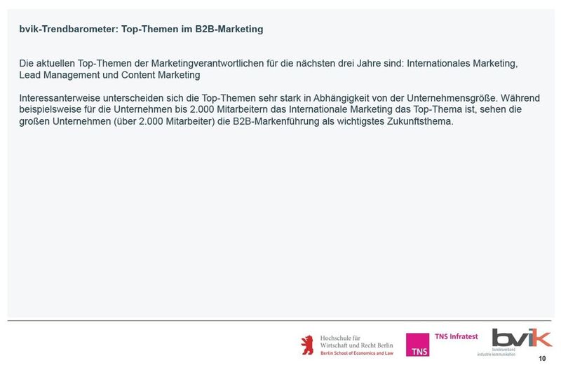 Unsere Bildergalerie zeigt Ausschnitte aus der Kurzzusammenfassung der bvik-Studie B2B-Marketing-Budgets 2014. (Bildquelle: bvik-Studie B2B-Marketing-Budgets 2014 © bvik)