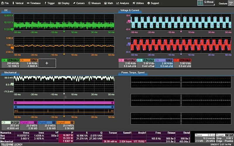 Abb. 1: Erfassung der Signale von Gleichstrombatterie, Antriebsausgang sowie Motorwellendrehmoment- und Drehzahlsensor. (Bild: Teledyne)