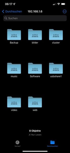 Anzeigen von Ordnern in einer SMB-Freigabe in der Dateien-App. (Joos/Apple (Screenshot))