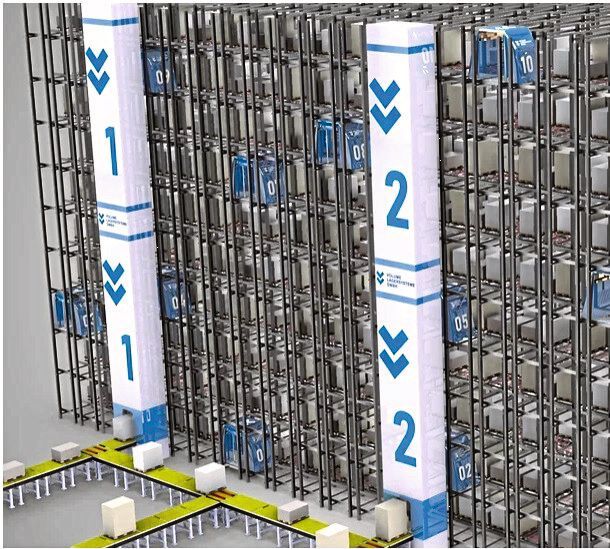 Speicherdichte und Performance verspricht Volume Lagersysteme für sein neues Shuttle-System für große, schwere Lagereinheiten. Sämtliche Palettenstellplätze sind dabei in direktem Zugriff. (Bild: Volume)