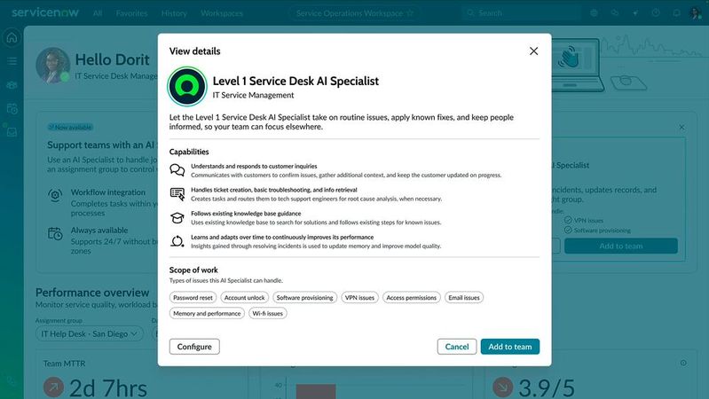 ServiceNow stellt Autonomous Workforce und EmployeeWorks vor. KI-Spezialisten übernehmen IT-Aufgaben mit Workflow-Orchestrierung und Governance.(Bild:  ServiceNow)