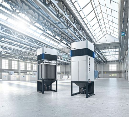 Die neue Filteranlage Flexpro für die industrielle Staubabscheidung wurde speziell für höchste Anforderungen in sensiblen Produktionsumgebungen wie der Pharma- und Lebensmittelindustrie entwickelt.(Bild:  Herding)