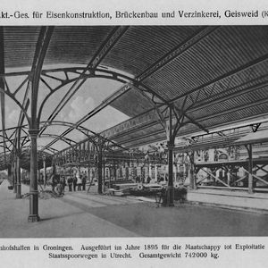 Bahnhofshalle Groningen, ein Referenzprojekt der früheren SAG. Ausgeführt im Jahre 1895 für die Maatschappy tot Exploitatie van Staatsspoorwegen in Utrecht. Gesamtgewicht 742 000 kg.