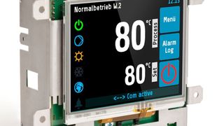 Der Regler besteht aus zwei Einheiten. Zum einen ist das die Controller-Baugruppe mit einem 3,5 Zoll großen farbigen Touch-Display, welches als Hinterbauvariante in Bedienfronten eingebaut werden kann. (Elotech)