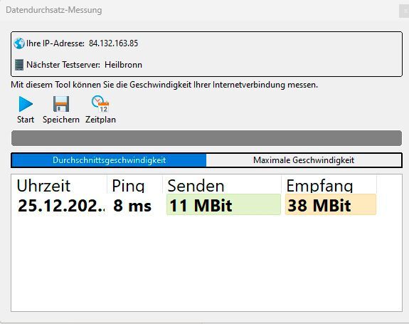 SoftPerfect Networx verfügt über verschiedene Tests, zum Beispiel zum Messen des Datendurchsatzes. (Bild: Joos - SoftPerfect)