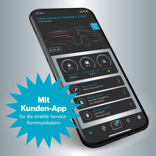 Mit der vjumi-App haben Werkstätten einen neuen Kanal, um z.B. Servicetermine mit Kunden abzustimmen.(Bild:  SELECT AG / d.amp GmbH)