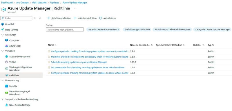 Richtlinien im Azure Update Manager durchführen. (Bild: Joos)