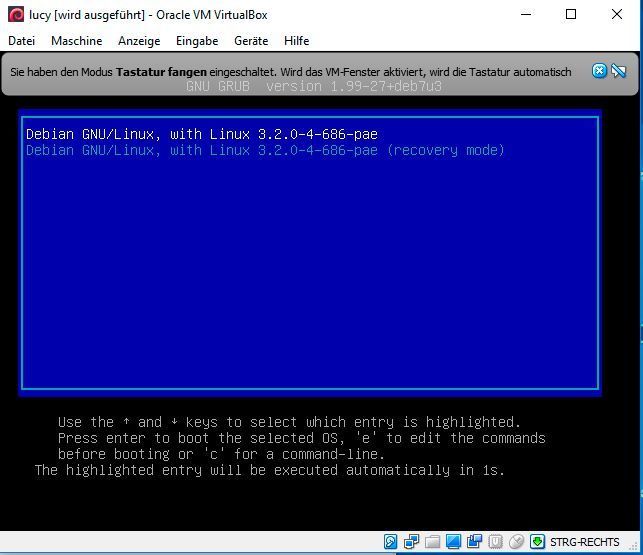 Booten der Debian-Linux-Version innerhalb der VirtualBox. (Dombach)
