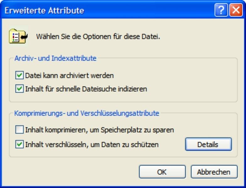 Die unscheinbare Option „Inhalt verschlüsseln“ aktiviert die zuverlässige EFS-Verschlüsselung. (Archiv: Vogel Business Media)