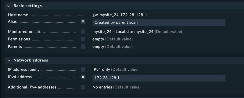Abbildung 4: Automatisch angelegter Parent-Host mit sehr dubioser IP-Adresse. (Bild: Lang | Checkmk)