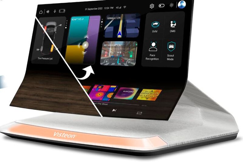 Visteon hat ein Display entwickelt, dessen Oberfläche die Optik des Interieurs annehmen kann. (Bild: Visteon)