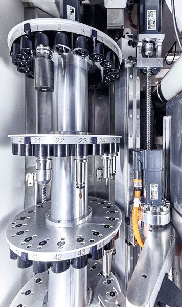 Der Werkzeugwechsler wird per Servomotoren AM8100 über den zweiten Kanal der Twincat CNC geregelt. (Bild: Beckhoff)