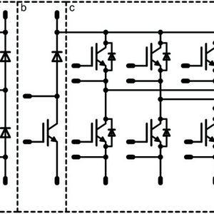 Bild 2: Beispiel einer PIM-Topologie (a = Gleichrichter, b = Brems-Chopper, c = Wechselrichter und d = Temparatursensor).(Bild:  Vincotech)
