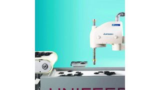 Flexible Zuführtechnik: Der Unifeed von Mitsubishi Electric ermöglicht eine zuverlässige Bereitstellung von Kleinteilen beliebiger Kontur und schnelle Produktwechsel. Bild: Mitsubishi (Archiv: Vogel Business Media)