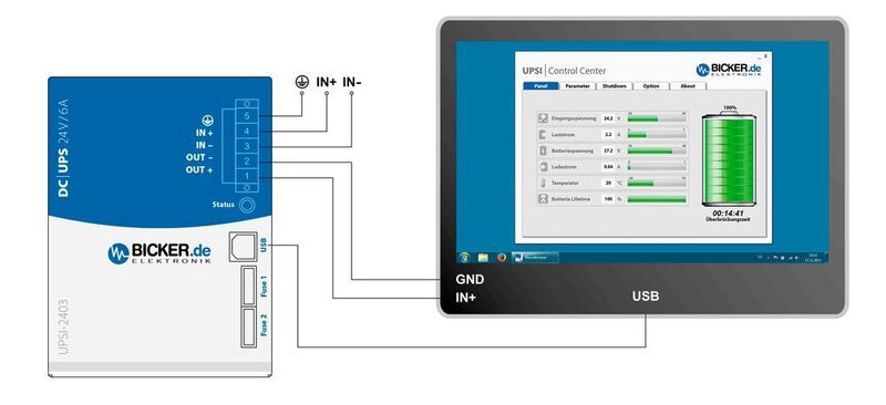 Die USV-Software UPSI-Control-Center steht zum kostenlosen Download unter www.bicker.de bereit und informiert neben den aktuellen Betriebsparametern zusätzlich über die zu erwartende Batterie Lifetime. (Bicker Elektronik)