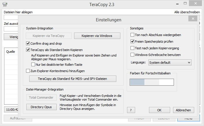 Abbildung 5: TeraCopy bietet eine grafische Oberfläche und zahlreiche Optionen, mit denen sich Kopiervorgänge einstellen lassen. (Bild: Joos)