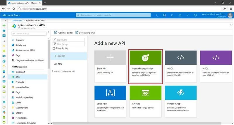 OpenAPI-Schnittstellenspezifikationen werden vom MS Azure API Manager akzeptiert. (Microsoft)
