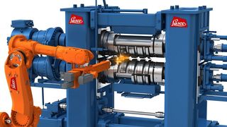 Lasco präsentiert im Rahmen der EMO Hannover 2019 unter anderem diese Reckwalze des Typs RCW 450 für das Aluminumschmieden in Halle 16 am Stand H03. Damit, und mit weiteren umformtechnischen Highlights will man der Branche den allseits herrschenden Kosten- und Zeitdruck aus dem Kessel nehmen. (Lasco)