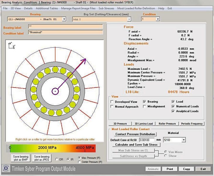 Syber-Ergebnisbildschirm mit allgemeinen Ergebnisdaten für eine Lagerreihe. (The Timken Company)