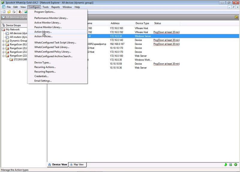 Abbildung 2: WhatsUp fasst alle Aktionen in einer Action Library zusammen. (Archiv: Vogel Business Media)