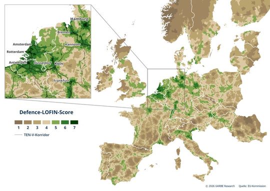 Karlsruhe/Mannheim, Duisburg und Hamburg zählen zu den deutschen Standorten mit besonders hoher Eignung für die militärische Mobilität.(Bild:  Garbe Research)
