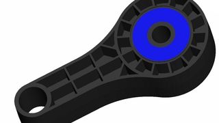 Verbundteil mit Dämpfungsfunktionen aus Polyamid (schwarz) TPU-X (blau). Mit diesen beiden Werkstoffen lässt sich ein Gummi-Metall-Verbund vorteilhaft ersetzen. (Archiv: Vogel Business Media)