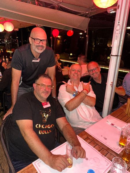 Treue S&K-Fans sind auch (v. l.) Patris Soltanian (Patriot), Frank Markert und Jens Greeb (MSI) und Achim Reichstein (S&K). (Bild: Vogel IT-Medien GmbH)