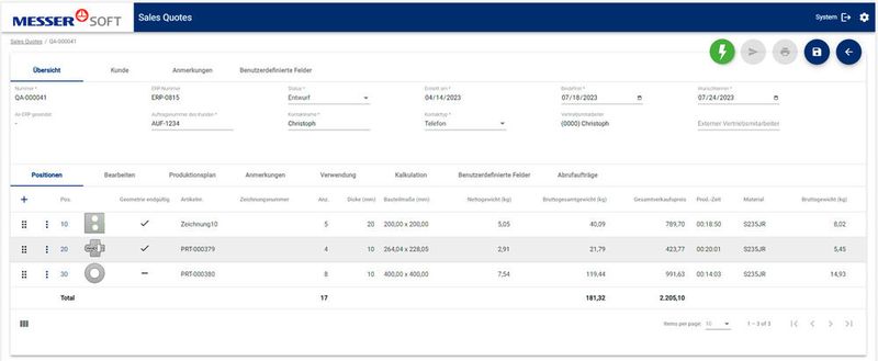 Mit der neuen Version von Omnifab Sales Quotes können Anwender ihre Angebote automatisch verschachteln und als Auftrag direkt an die Schneidmaschine senden, um Zeit bis zum Produktionsstart zu sparen. (Bild: Messer Cutting Systems)