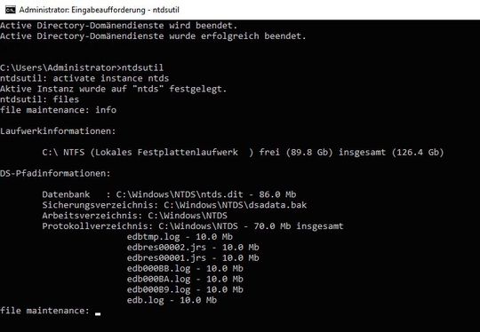 Screenshot: Verwalten der Systemdateien von Active Directory.(Bild:  Microsoft / Joos)