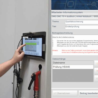 Wichtig für die Mitarbeitenden ist der Zugriff auf die Wissensdatenbank, direkt vom Arbeitsplatz in der Produktion. (Bild: Proxia Software)