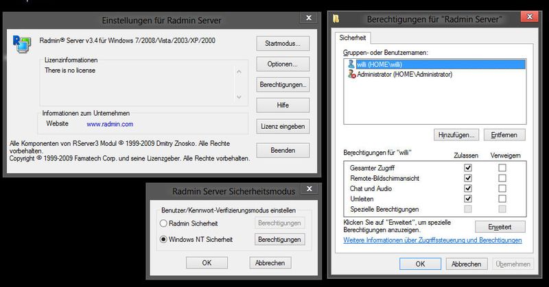 Wahlweise verwaltet Radmin Nutzer komplett selbst oder nutzt Benutzerkonten einer Windows-Domäne. (19) (Archiv: Vogel Business Media)
