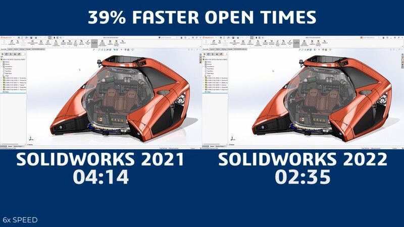 Baugruppen lassen sich mit Solidworks 2022 deutlich schneller öffnen als mit der Vorgängerversion. (Dassault Systèmes)