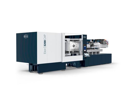 The all-electric Elion 3200 CAP produces 72 HDPE beverage closures in a cycle time of 1.8 seconds.(Source:  Netstal)
