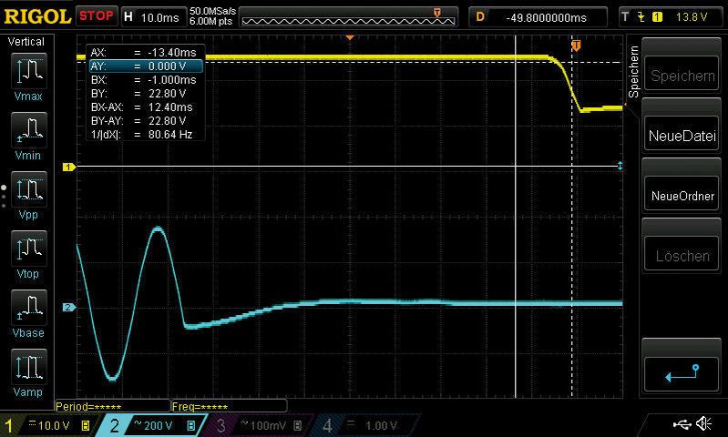 Bild 11: Hold-Up Zeit an Netzteil Klasse A-PFC mit 230-VAC-Eingang. (Bild: Magic Power)