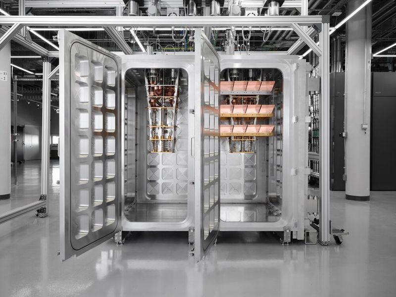 IBM stellt modulare Kryogenikmodule für Quantencomputer vor. Die circa 1,2 Meter breiten und 2,4 Meter hohen Schränke sollen die Skalierung von Quantensysteme auf erst dutzende, dann hunderte Chips ermöglichen.(Bild:  IBM)