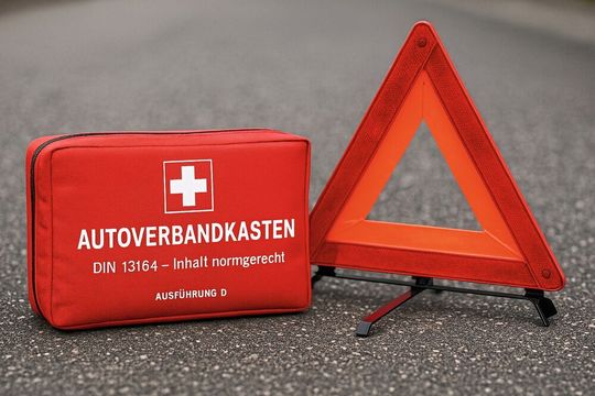 Das Warndreieck ist ein handliches, aber lebenswichtiges Hilfsmittel, um Folgeunfälle zu verhindern. Es muss im Fahrzeug mitgeführt werden, sodass es nach einer Panne oder einem Unfall aufgestellt werden kann.(Bild:  KI-generiert)