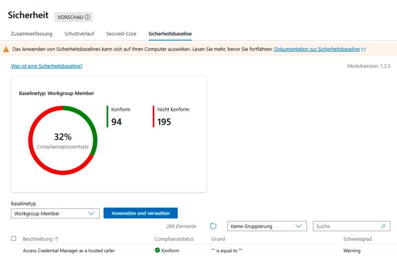 Microsoft integriert die Umsetzung der Sicherheitsbaseline auch in das Windows Admin Center. (Bild: Joos)