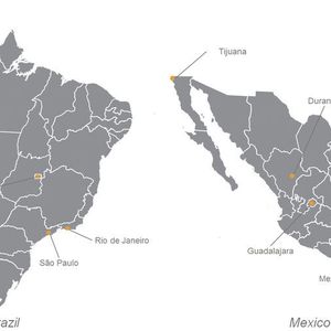 Fig. 1: Political map of Brazil and Mexico.