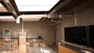 Das neuartige Kühlelement reduziert innerhalb von nur drei Minuten die gefühlte Temperatur. Neben Temperierung und Beleuchtung verbessert das modulare System auch die Raumakustik. (Fraunhofer-IBP)