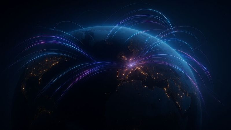 Der globale Datenverkehr ist 2025 weiter gewachsen und erreichte mit 79 Exabyte alleine an den globalen Internetknoten des DE-CIX einen neuen Rekord.(Bild:  GPT-5 / KI-generiert)