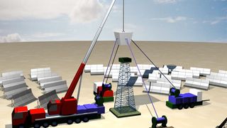 Konzept für einen zum Seilroboter erweiterten Kran. (Bild: Fraunhofer-IPK)