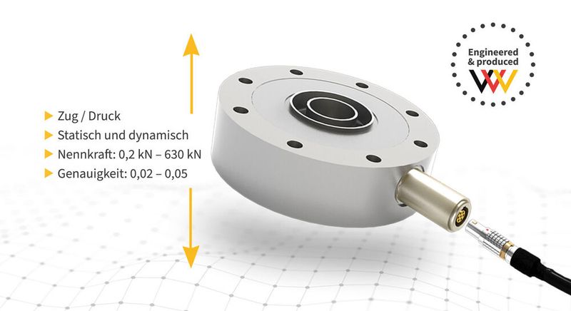Die Kraftaufnehmer von GTM der Serie K bieten einen sehr großen Messbereich von 200 N bis 630 kN. (Bild: GTM Testing and Metrology GmbH)