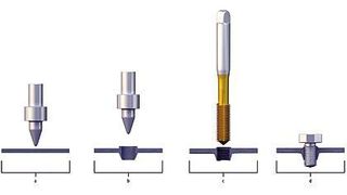 Bild 1: In zwei Arbeitsschritten zum fertigen Gewinde (d): Nach dem Fließbohren (a und b) wird das Gewinde geformt (c).  Bild: Ontool (Archiv: Vogel Business Media)