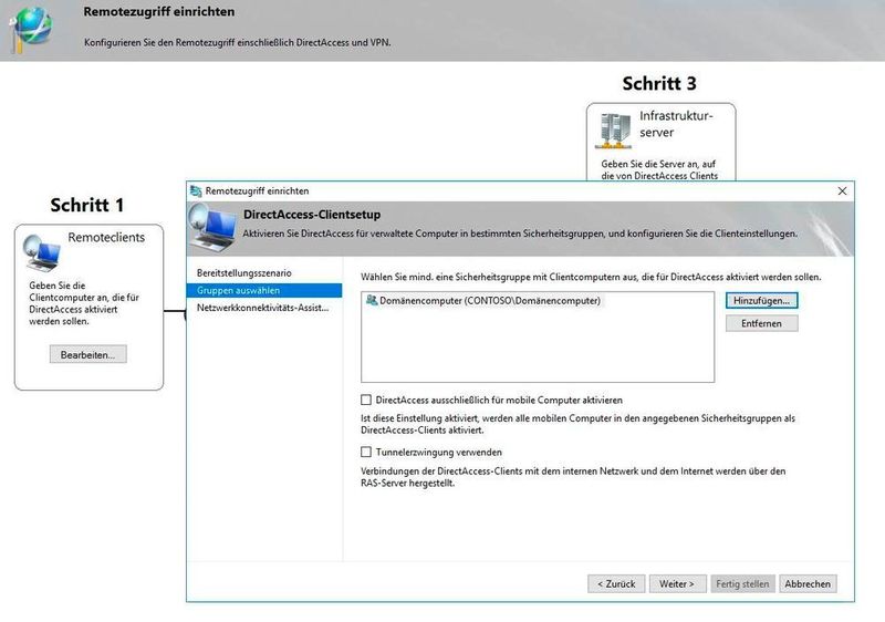 Über den Assistenten wird auch festgelegt, welche Arbeitsstationen sich mit DirectAccess verbinden können. Die Arbeitsstationen werden über Gruppenrichtlinien automatisch konfiguriert. (Joos / Microsoft)