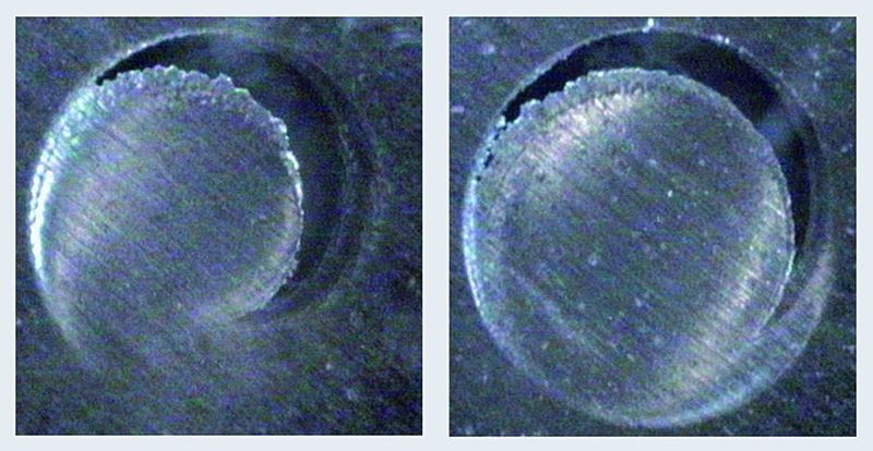 Bild 7: Einfluss des Durchmesserverhältnisses von Bohrung und Werkzeug. a) Verhältnis 1,45, b) 1,275 (Archiv: Vogel Business Media)