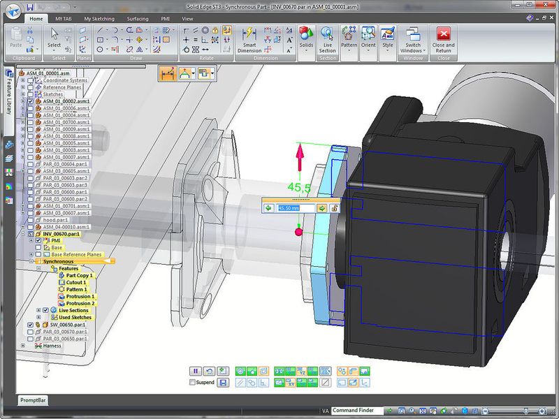 Mit Solid Edge ST3 kann außerdem sowohl mit synchronen als auch nichtsynchronen (sequentiellen) Features in der selben, integrierten Entwicklungsumgebung gearbeitet werden.  (Bild: Siemens PLM)