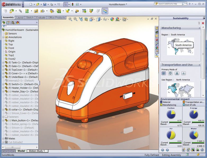 Solidworks Sustainability ermittelt die Ökobilanz eines Produktes über dessen gesamte Lebensdauer. (Solidworks)